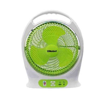 NOBEL RECHARGEABLE BOX FAN WHITE/GREEN 12" LED Light 9 Speed NBF128R