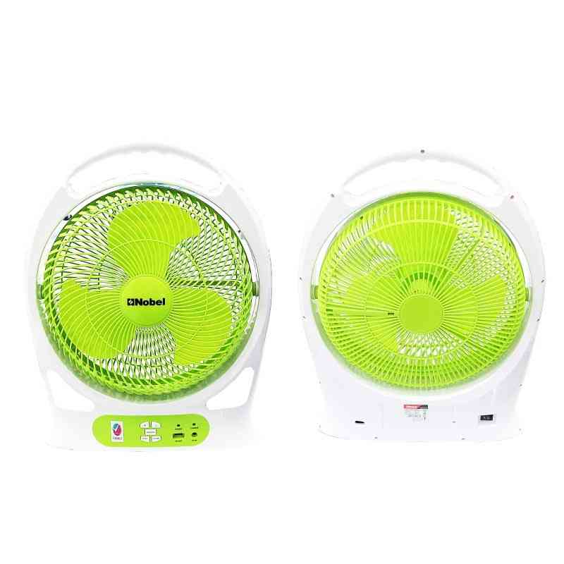 NOBEL RECHARGEABLE BOX FAN WHITE/GREEN 12" LED Light 9 Speed NBF128R