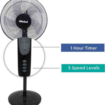 Nobel 16 Inch 90 Degree Oscillation Stand Fan with Multi Speed Function and Dual Frequency, 3 Blades with Air Vortex Technology NF140