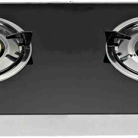 Nobel Gas Stove with Dual Gas Burner, 1 x 90mm Single Burner (3,0kW) + 1 x 90mm Double Burner (3,5kW) with Glass Black Brass Glass Top Auto Ignition Double Burner NGT2111