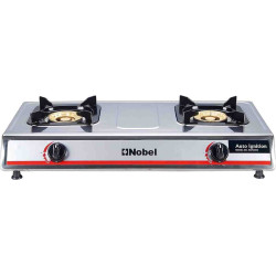 Nobel Gas Stove Stainless Steel Brass Auto Ignition Double Burner Brass Middle Burner NGT2005 Nobel Gas Stove Stainless Steel Brass Auto Ignition Double Burner Brass Middle Burner NGT2005