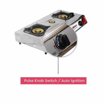 Nobel 3 Gas Burner/3 Brass Burners Gas Stove Cold Steel Paint Finish Look and Piezo Ignition, with 90mm Single Burner, 40mm Single Burner, 90mm Double Brass Cover, NGT3007