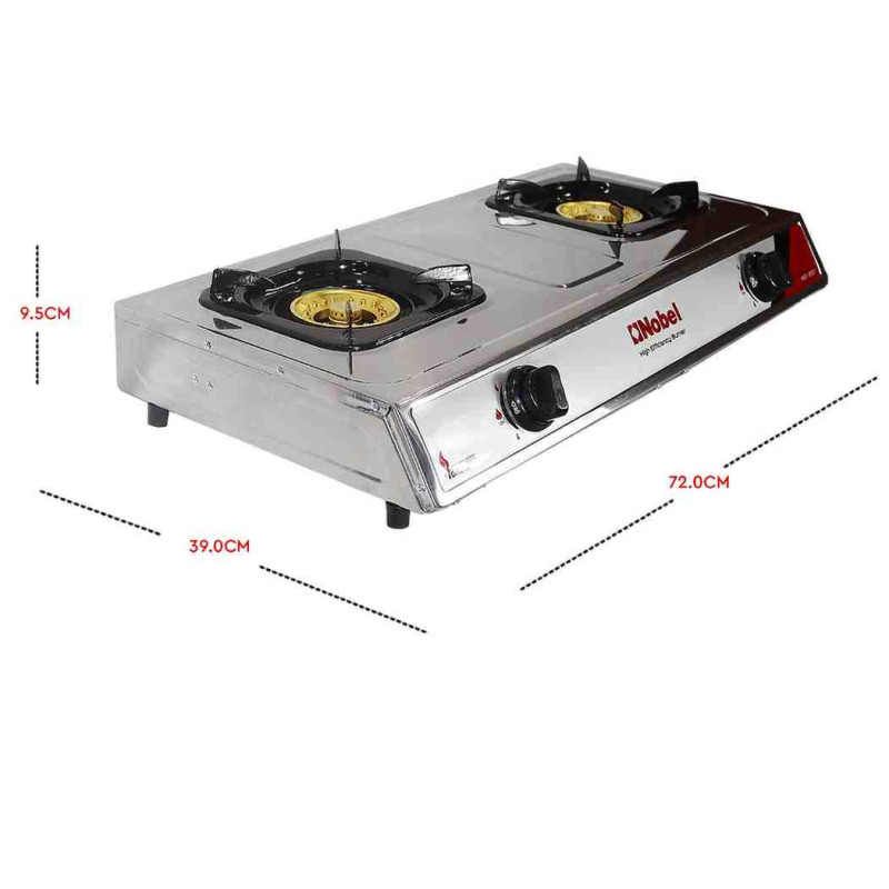 Nobel Gas Stove/Dual Gas Burner 90mm Single + 90mm Double Brass Burner Auto Ignition  NGT2007