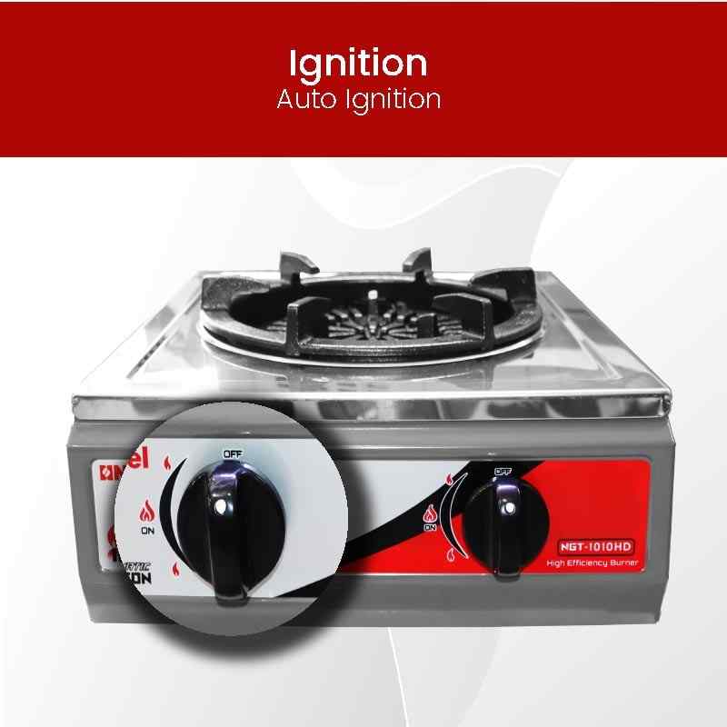 Nobel Gas Stove Stainless Steel, Heavy Duty Cast Iron, Heavy Twin Tube Cast Iron, Non Stick Base HEAD HEAVY CAST IRON TRIVET Auto Ignition Single Burner NGT1010HD