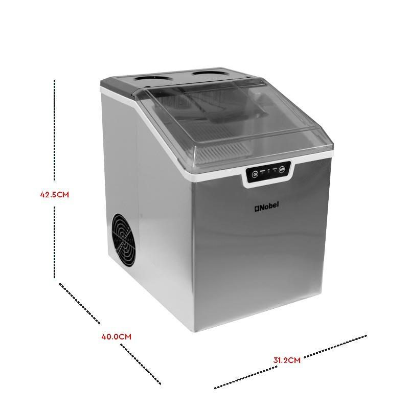 Nobel Ice Cube Maker Stainless Steel 15-18 Kgs 24 Hrs Ice Making Capacity 2.4Kgs Icebin Capacity, 3.2L Water Tank Bullet Ice Shaped Led Indicator NIM24