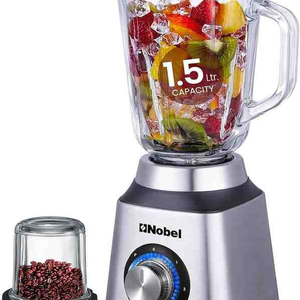 Nobel 2 in 1 Blender 1.5 Litres Blender with Glass Jar & Glass Grinder, NB515CR