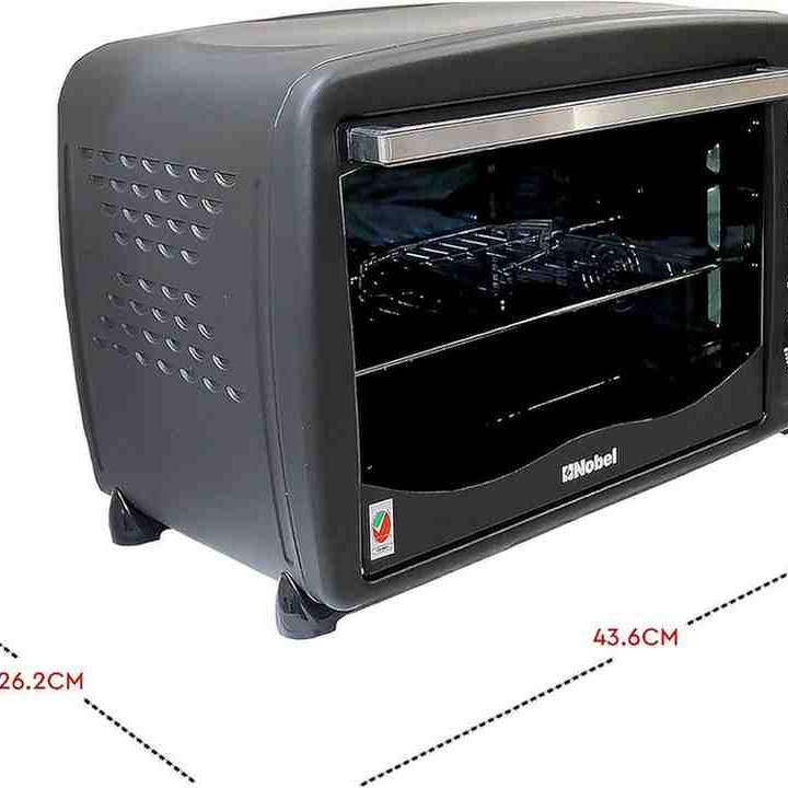 Nobel 55 Litres Electric Oven, 4 Knob Control with Rotisserie. Convection Fan & Inner Lamp, 100-250 Degrees Temperature Control, Stainless Steel Handle, Heat Resistant Tempered Glass NEO60