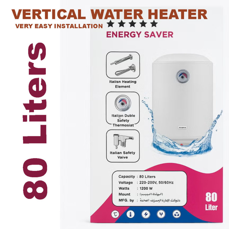 Hydramax Home Vertical Electric Water Heater 80L Inner Tank Design Italian Heating Element & Safety for Kitchen & Washroom Energy Efficient, White