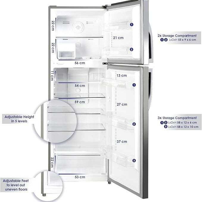 Super General 510L Top Mount Refrigerator, Inox (Silver) - SGR510I