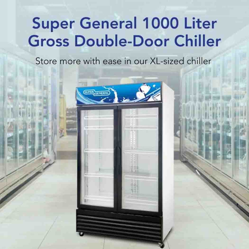 Super General 1000 Glass Liter Double-Door Upright Beverage Chiller Model SGSC1018IF