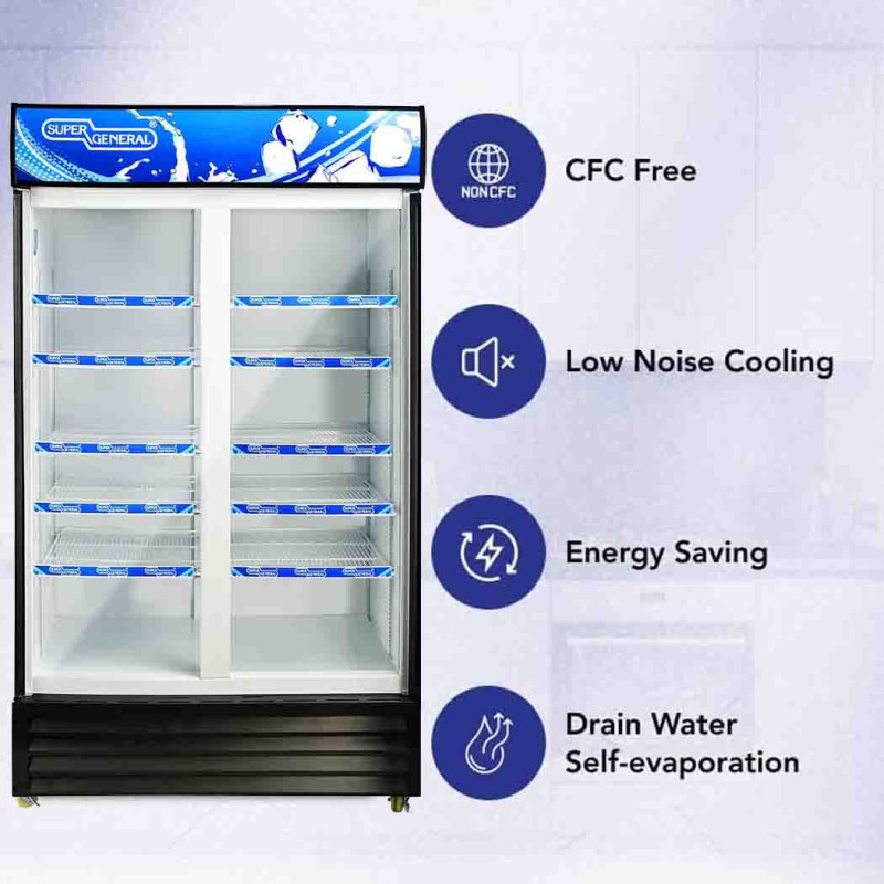 Super General 1000 Glass Liter Double-Door Upright Beverage Chiller Model SGSC1018IF