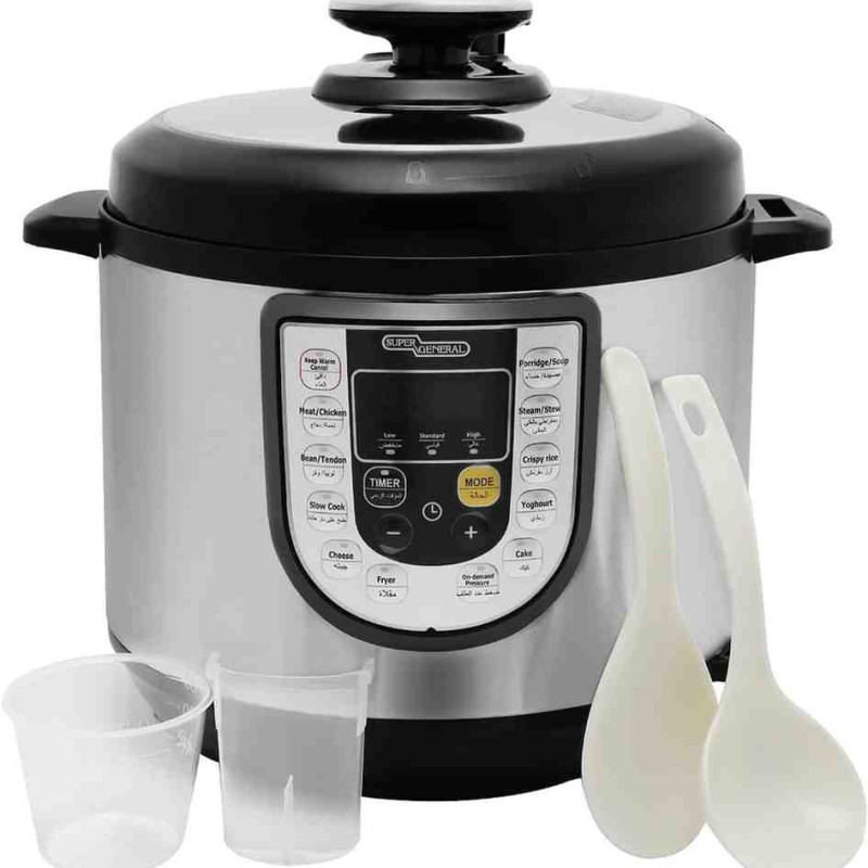 Super General 6 Liter Stainless Steel Pressure Cooker, Electric Cooker with Digital Display SGEC60DM